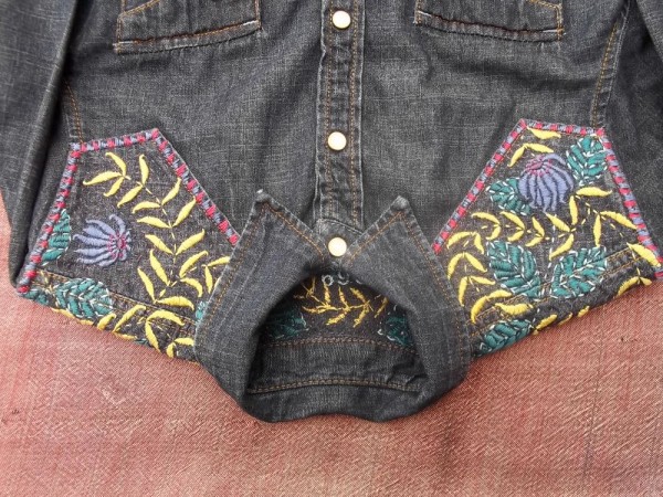 Hand embroidered denim shirt: front