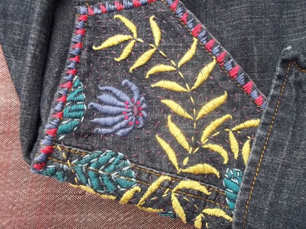 Denim shirt: detail of left yoke