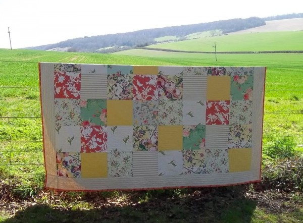 Patchwork quilt  with view of the beginnings of the Chilterns beyond