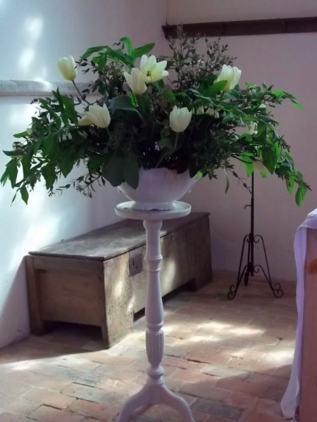 Flower arrangement by Green and Gorgeous (South Stoke, Oxon)  in our church by the Thames