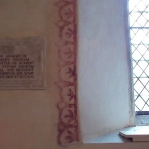 Ipsden Church Oxon. Medieval wall painting: border around window