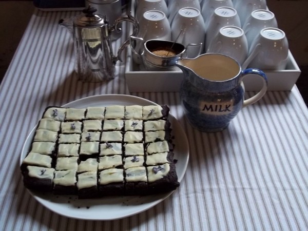 Mocha Brownies with crystallised violets