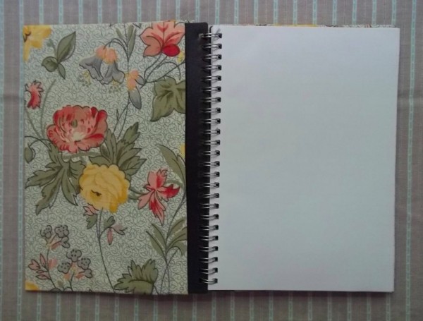 Slip cover for A5 notebook: insides showing flap that makes a useful pocket for loose papers