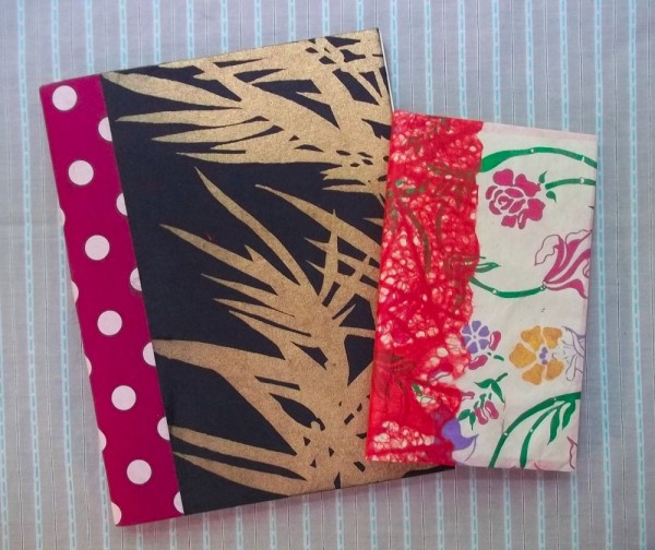 Exercise books covered with Japanese paper and fabric