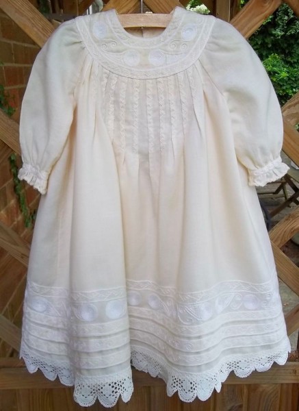 Christening dress with English smock embroidery (hand sewn and embroidered by Mary Addison 