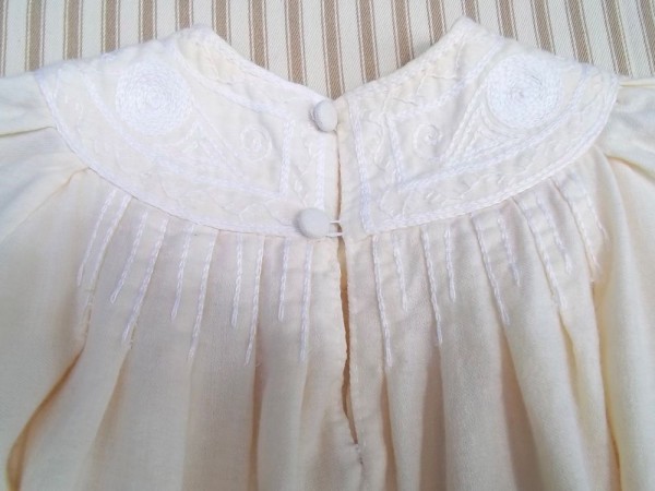 Christening dress with English smock embroidery: detail of back yoke (hand embroidered by Mary Addison)