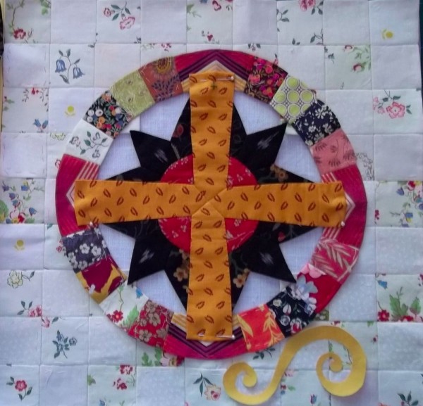 Patchwork altar frontal: work in progress on central medallion 