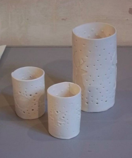 Rosie Holmes: candle holders (porcelain paper clay)