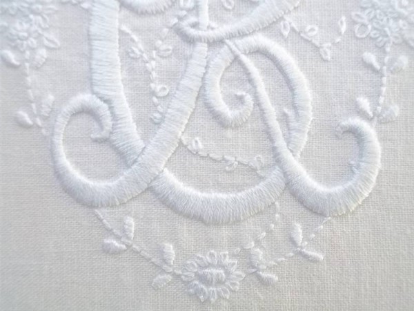 Wedding monogram C&R: detail of hand embroidery