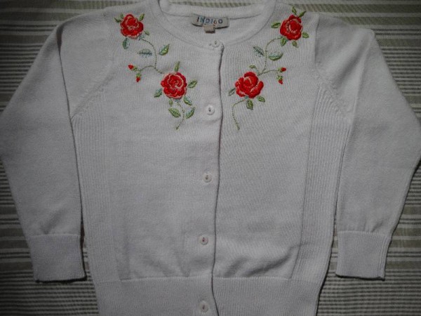 Rose embroidered cardigan for a 2 year old. (Hand embroidered by Mary Addison)