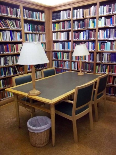 Balliol College Library: corner of the Reading Room with new library chairs