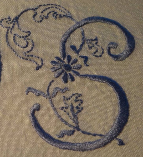 Double wedding monogram: detail (hand embroidered by Mary Addison)