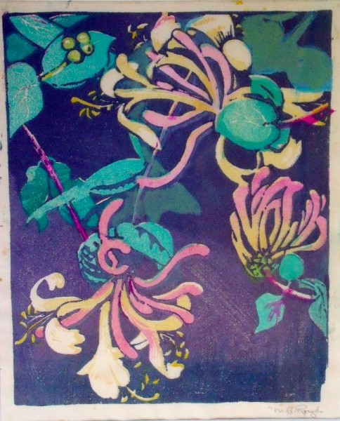 Mabel Royds 'Honeysuckle' wood cut