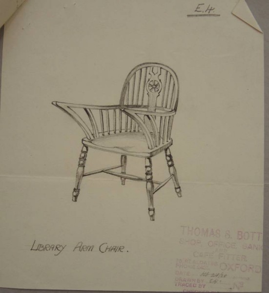 Balliol College: sketch for library chair (1928): chair never produced
