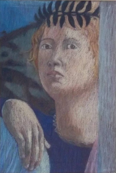 Angel by Clare Belfield (copied in pastel from Peiro della Francesca's Baptism of Christ in the National Gallery, London)