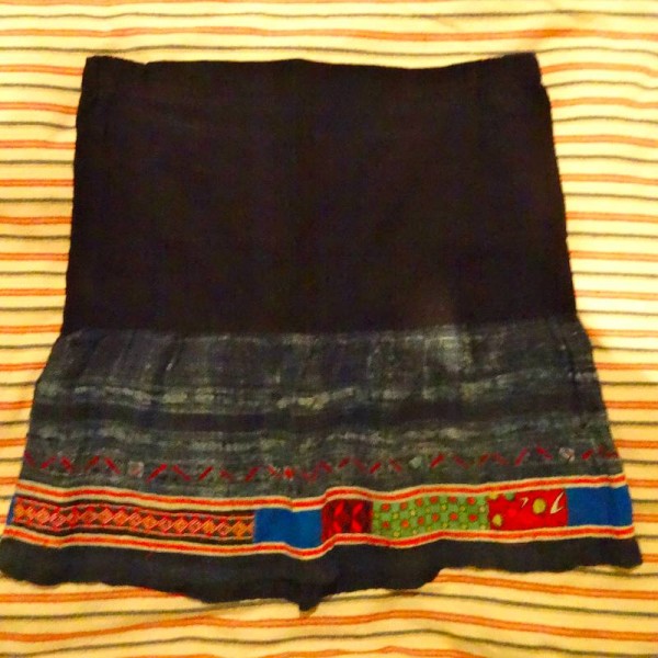 Vietnamese skirt showing detail of batik and embroidered and appliquéd panels (skirt restyled and rescued from original garment) 