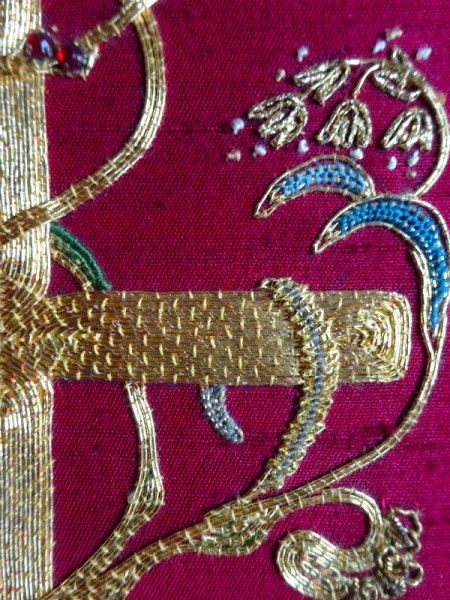 Embroidered goldwork bible in Balliol Library: detail of front (hand embroidered by Pauline Johnstone).