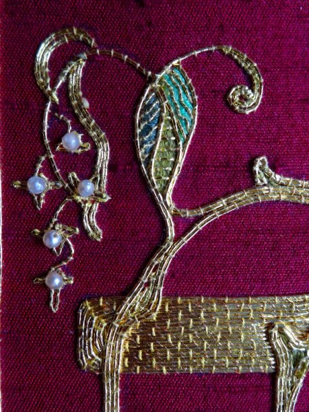 Embroidered goldwork bible in Balliol Library: detail of front (hand embroidered by Pauline Johnstone)