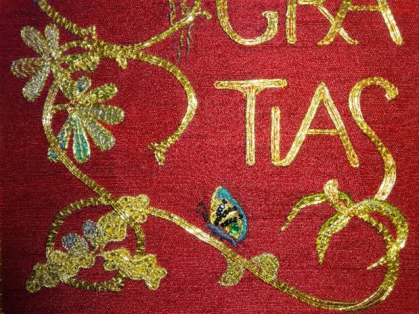 Embroidered goldwork bible in Balliol Library: detail of back (hand embroidered by Pauline Johnstone)