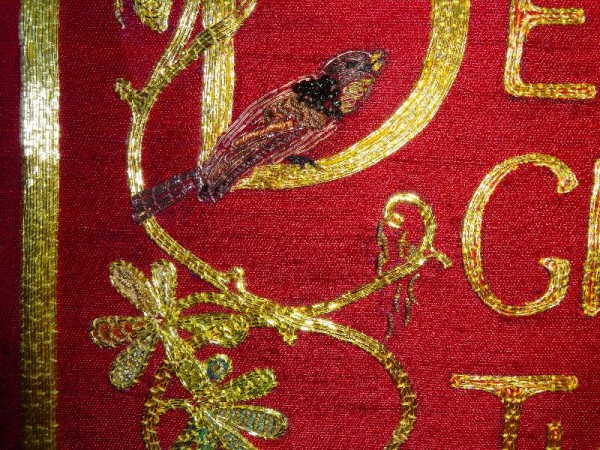 Embroidered goldwork bible in Balliol Library: detail of back (hand embroidered by  Pauline Johnstone)