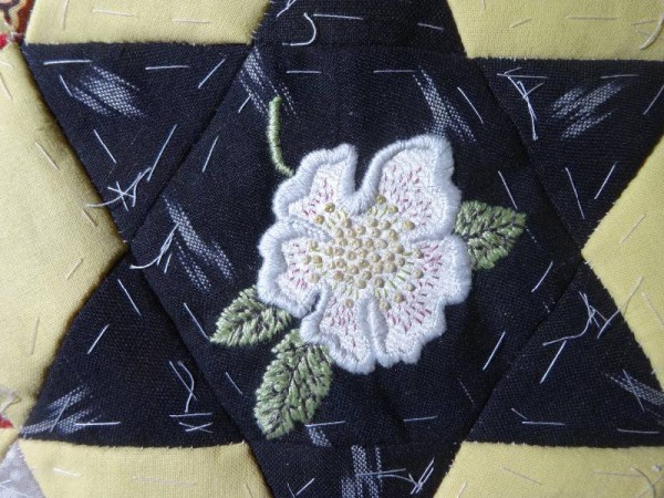 Hellebore:(hand embroidered detail) for patchwork altar frontal project, Ipsden Church, Oxon