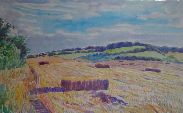 Martin Beek: Hay bales, Ipsden. August 2012 (watercolour)