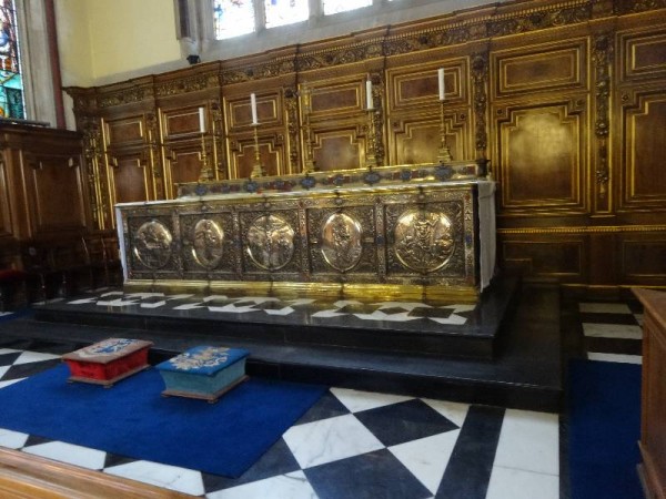 Balliol College Chapel: the altar with just a glimpse of the altar cloth (hand embroidered by Mary Addison)