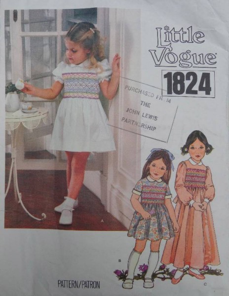 Little Vogue pattern 1824 for girls' smocked dresses