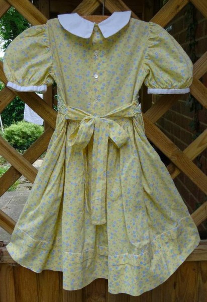 Smocked dress in Laura Ashley lawn: back view