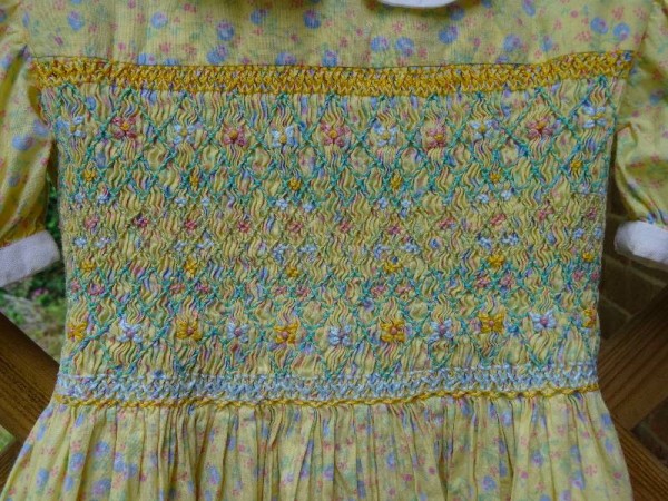 Smocked dress in Laura Ashley lawn: detail of smocking.