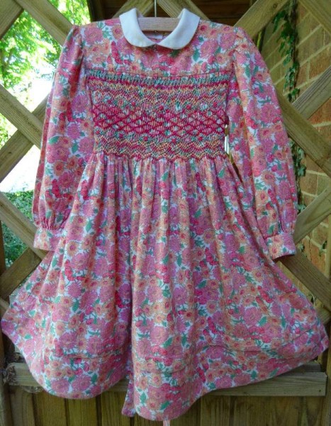 Smocked dress in Liberty wool/cotton mix