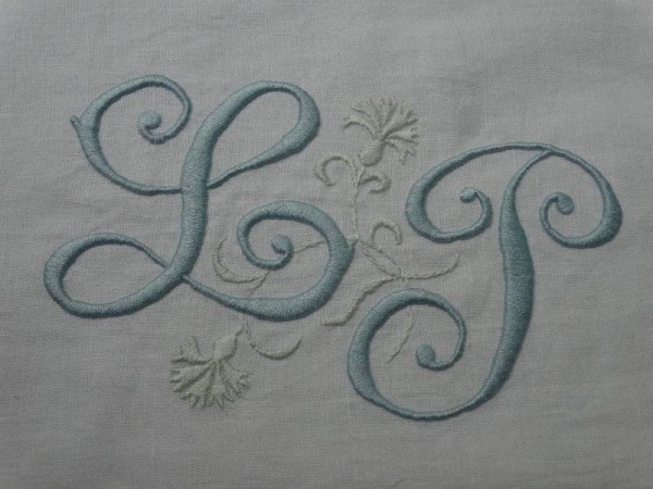 L & P wedding monogram (hand embroidered by Mary  Addison)