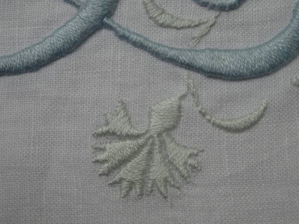 L & P wedding monogram: detail showing cornflower