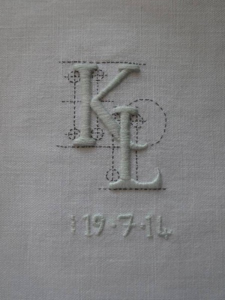 K & L Wedding monogram (hand embroidered by Mary Addison)