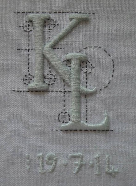 K & L Wedding monogram (hand embroidered by Mary Addison)