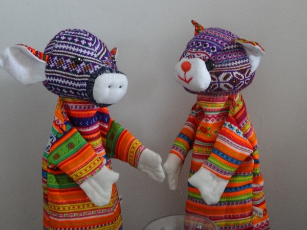 Hand crafted hand puppets made from new and vintage textiles