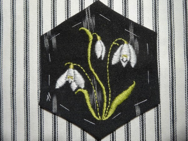 Altar frontal for Ipsden Ch. Oxon: snowdrop (hand embroidered by Mary Addison)