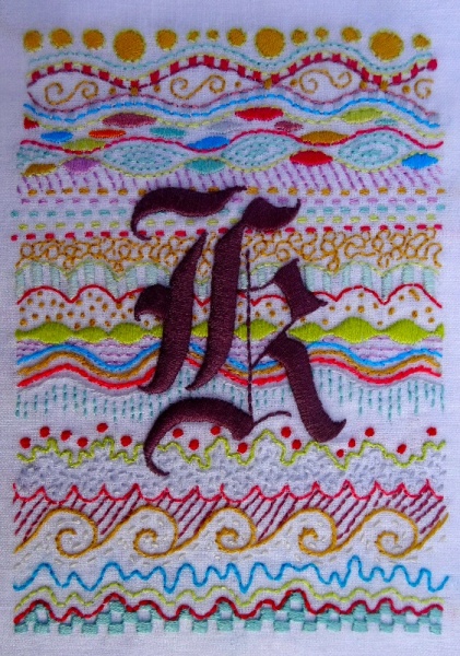 Gothic K monogram (hand embroidered by Mary Addison)