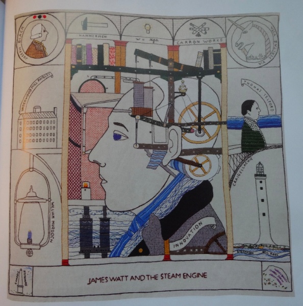 The Great Tapestry of Scotland by Andrew Moffat (Birlinn, 2013): Panel 68: James Watt and the Steam Engine