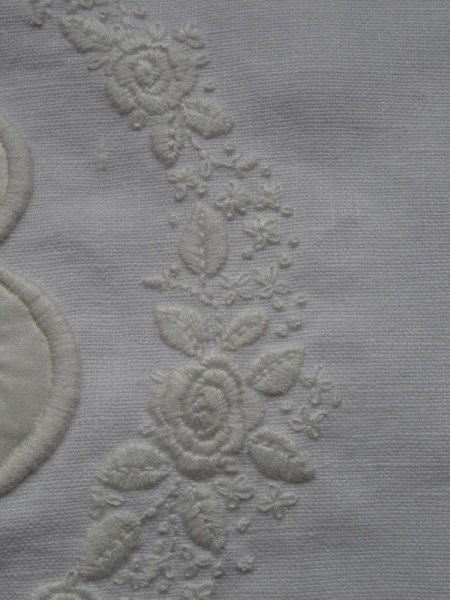 Embroidered rambling rose  on B monogram 