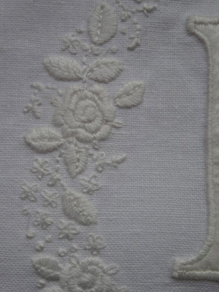 Embroidered rambling rose  on B monogram 