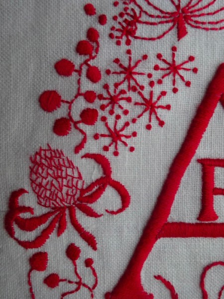 AFJ monogram: detail  (hand embroidered by Mary Addison)