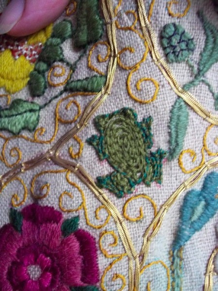Frog from Elizabethan embroidered jacket (made by Mary Addison)