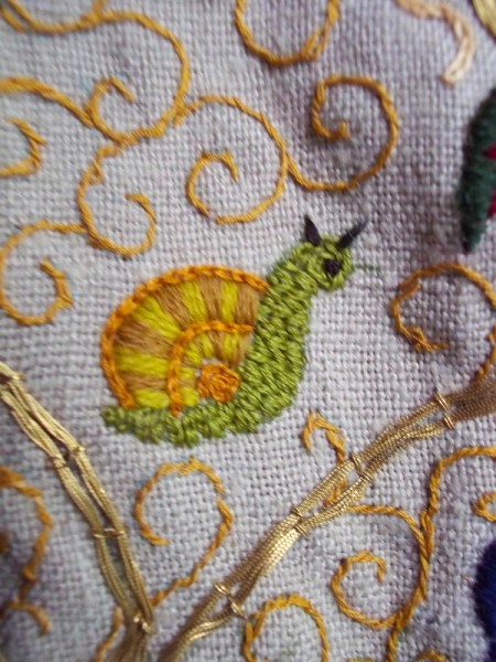 Snail from Elizabethan embroidered jacket (made by Mary Addison)