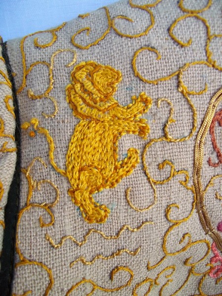 Lion from Elizabethan embroidered jacket (made by Mary Addison)