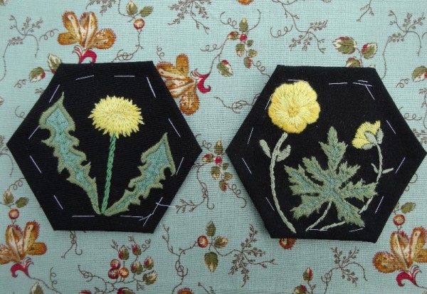 Altar frontal for Ipsden Ch. Oxon: dandelion and buttercup (hand embroidered by Mary 