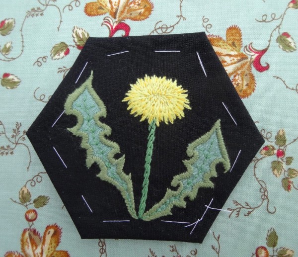 Altar frontal for Ipsden Ch. Oxon: dandelion  (hand embroidered by Mary 