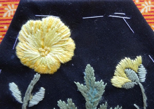 Altar frontal for Ipsden Ch. Oxon: buttercup detail (hand embroidered by Mary 