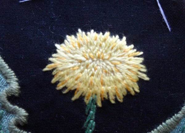 Altar frontal for Ipsden Ch. Oxon: dandelion detail  (hand embroidered by Mary 