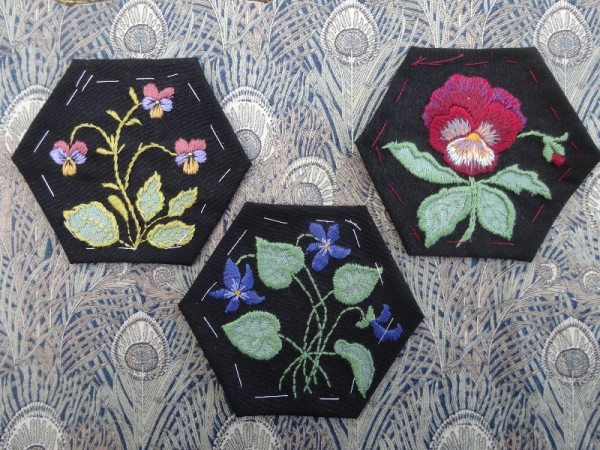 Altar frontal for Ipsden Ch. Oxon: heartsease, violet and pansy (hand embroidered by Mary Addison) 